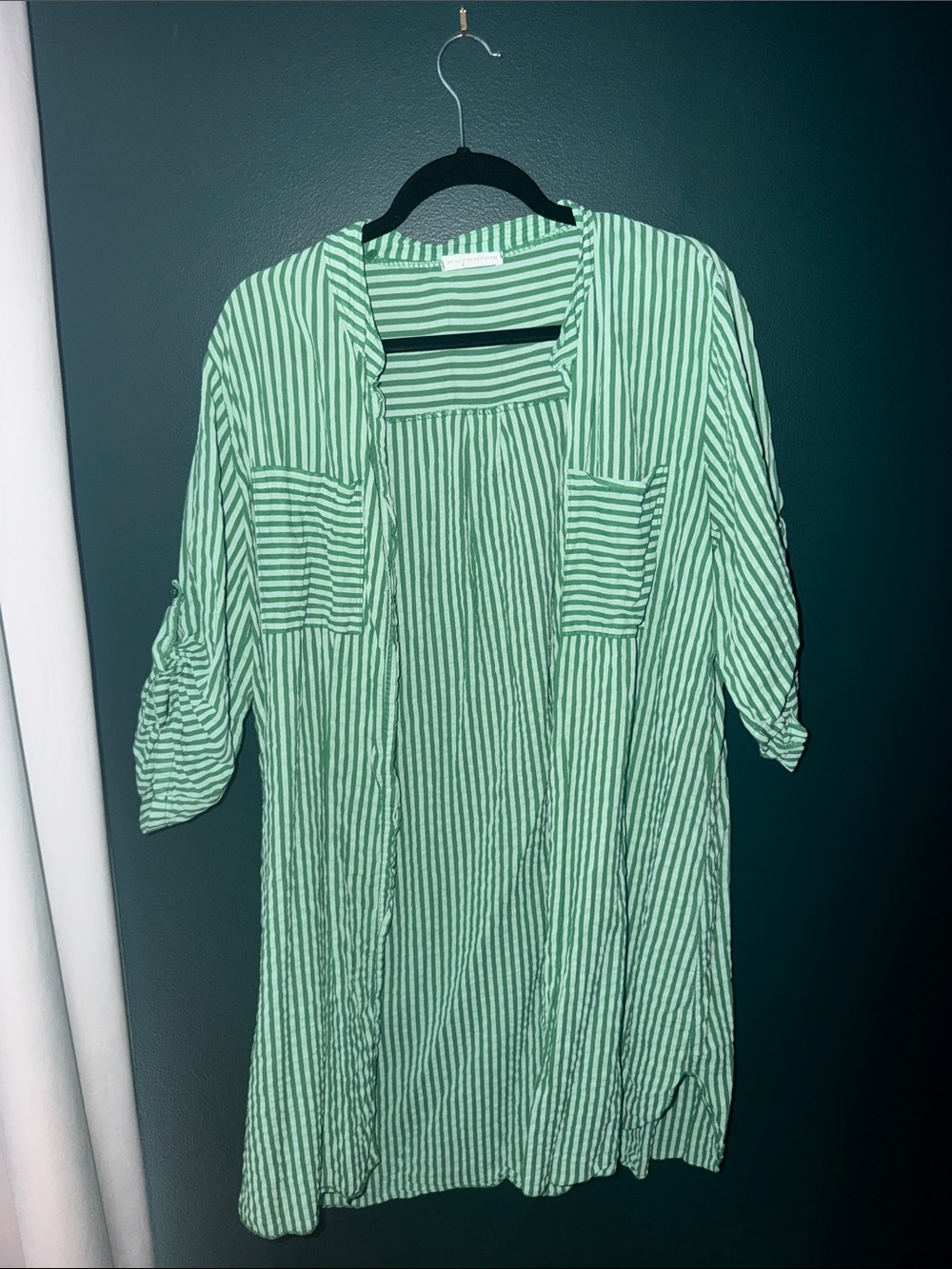 Striped Green Roll-Sleeve Women's Tunic